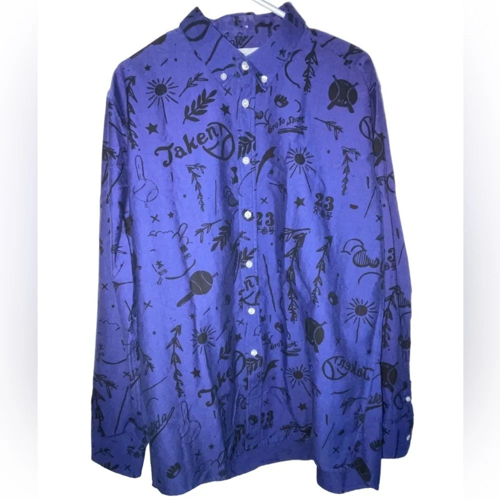 Soulland Button Shirt Baseball Theme Mens Size Large Blue Black Modern Designer